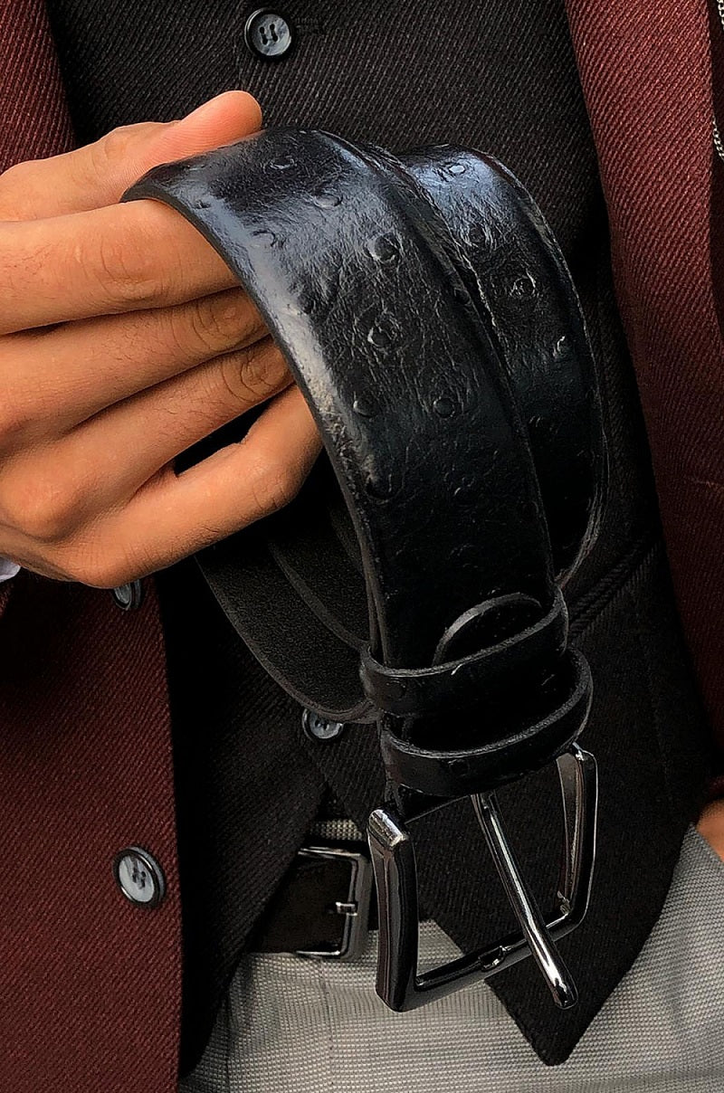 Sardinelli Genoa Embossed Leather Belt – Black