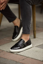 Sardinelli Lecce Black Crocodile Pattern Monk Strap Shoes