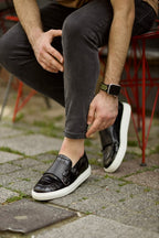 Sardinelli Lecce Black Crocodile Pattern Monk Strap Shoes