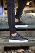 Sardinelli Lecce Black Laceless Woven Slip-On Sneakers
