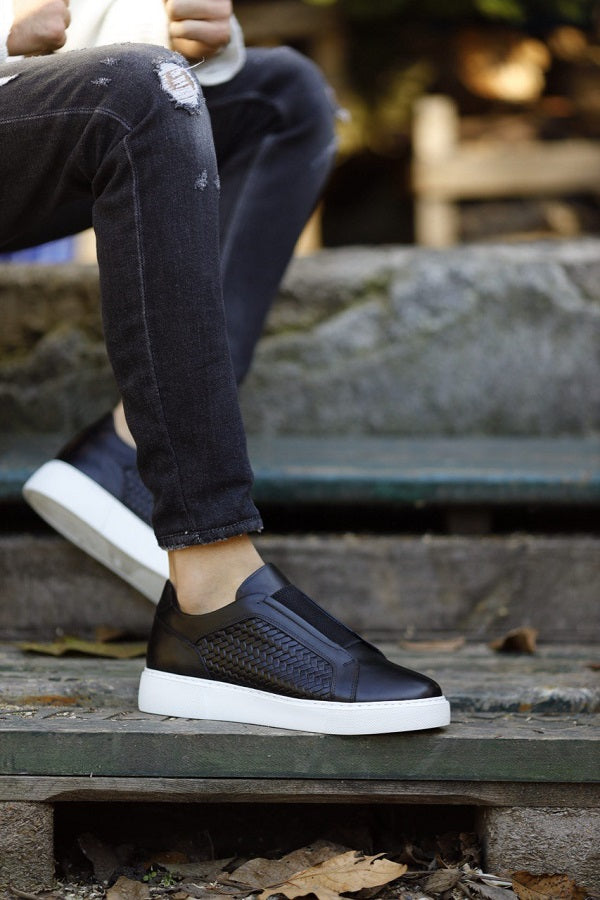 Sardinelli Lecce Black Laceless Woven Slip-On Sneakers