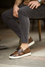 Sardinelli Lecce Brown Crocodile Pattern Monk Strap Shoes