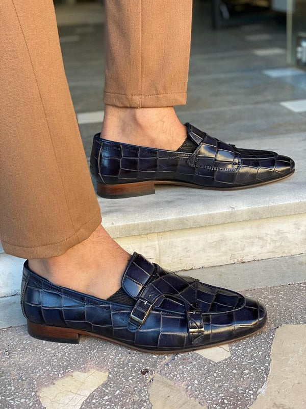 Sardinelli Malaga Navy Blue Double Monk Strap Loafers