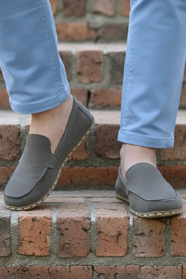 Men's Gray Nubuck Barefoot Moccasins
