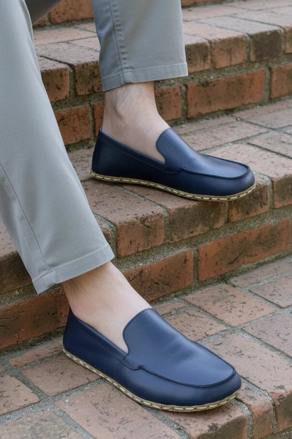 Navy Blue Leather Moccasins