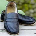 Sardinelli Men's Handmade Black Barefoot Penny Loafers