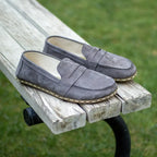 Sardinelli Men's Handmade Gray Nubuck Barefoot Penny Loafers