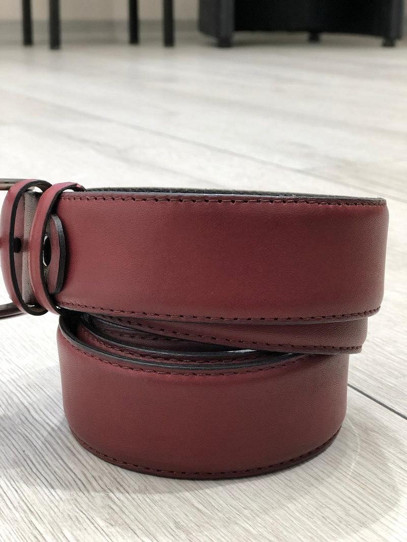 Sardinelli Milan Faux Leather Belt – Claret Red