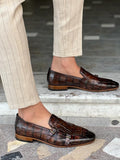 Sardinelli Murcia Brown Crocodile Pattern Monk Strap Loafers