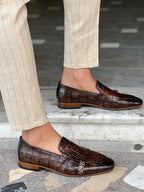 Sardinelli Murcia Brown Crocodile Pattern Monk Strap Loafers