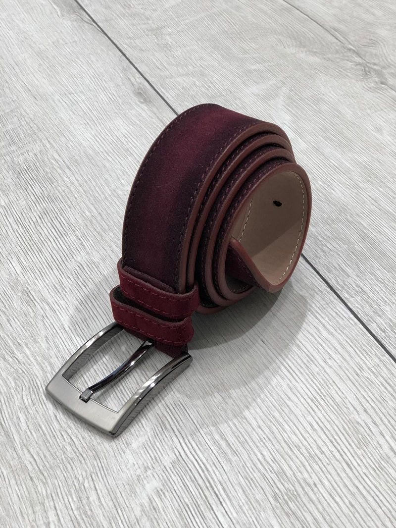 Sardinelli Naples Suede Leather Belt – Claret Red