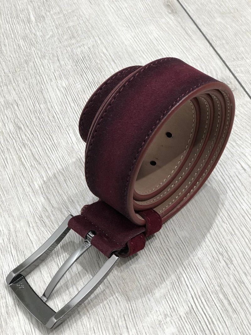 Sardinelli Naples Suede Leather Belt – Claret Red