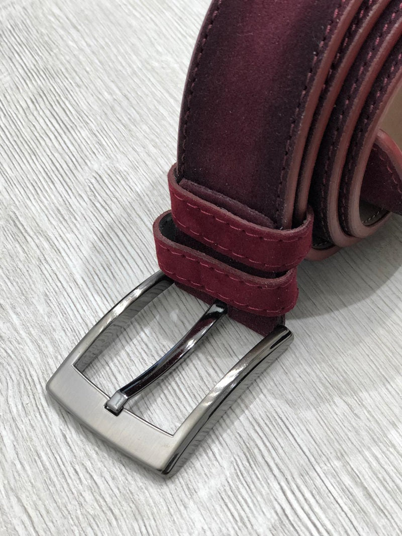 Sardinelli Naples Suede Leather Belt – Claret Red