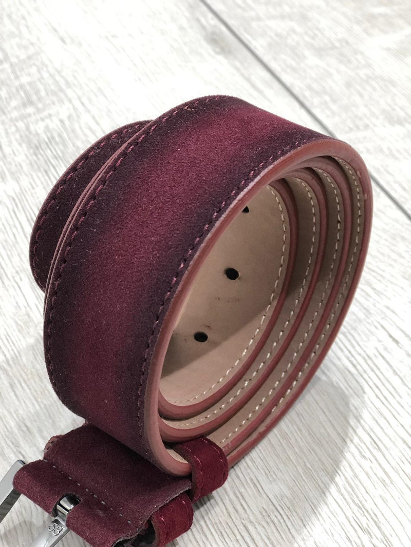 Sardinelli Naples Suede Leather Belt – Claret Red