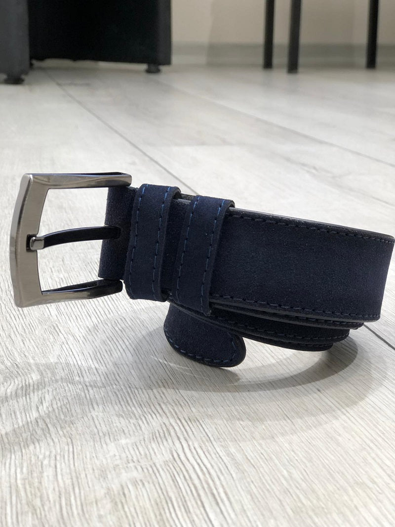 Sardinelli Naples Suede Leather Belt – Navy Blue