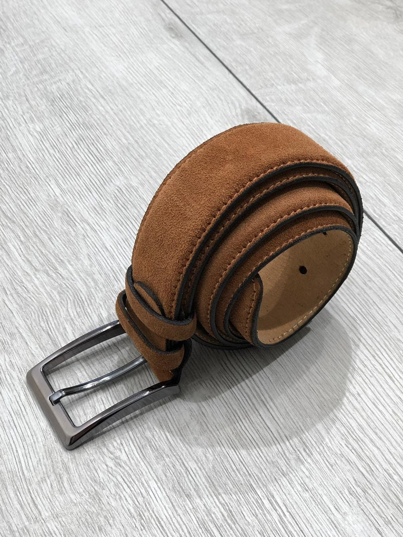 Sardinelli Naples Suede Leather Belt – Tan
