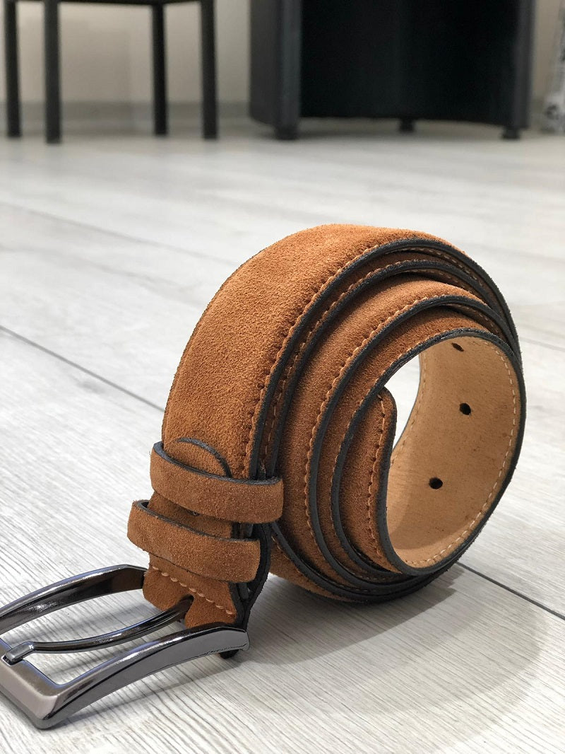 Sardinelli Naples Suede Leather Belt – Tan