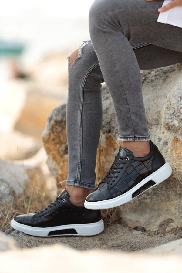 Sardinelli Patras Black Crocodile Pattern Sneakers