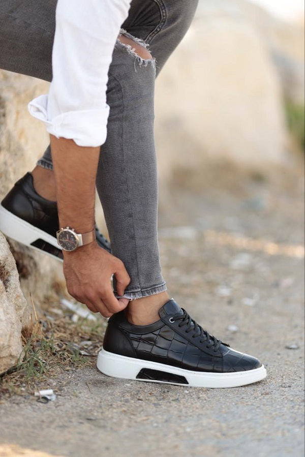 Sardinelli Patras Black Crocodile Pattern Sneakers