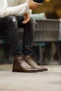Sardinelli Patras Brown Crocodile Pattern Chelsea Buckle Boots