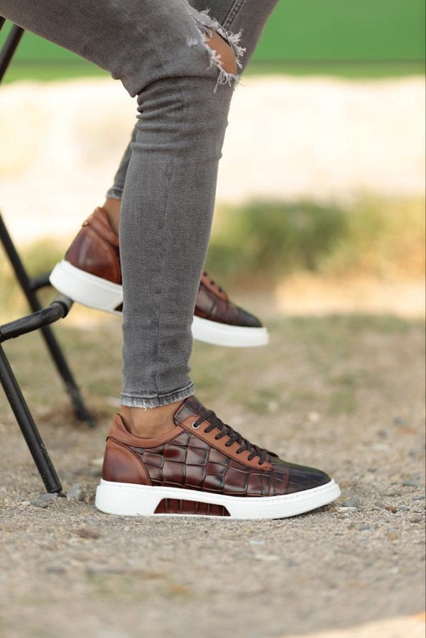 Sardinelli Patras Brown Crocodile Pattern Sneakers
