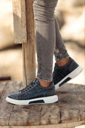 Sardinelli Patras Navy Blue Crocodile Pattern Sneakers