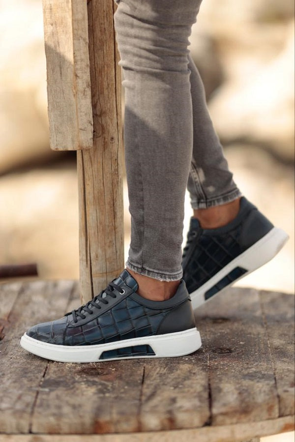 Sardinelli Patras Navy Blue Crocodile Pattern Sneakers