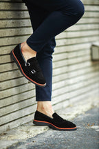 Sardinelli Prontofino Black Suede Double Monk Strap Loafers