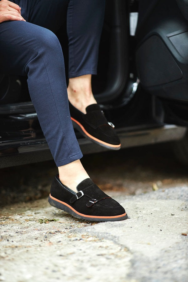 Sardinelli Prontofino Black Suede Double Monk Strap Loafers