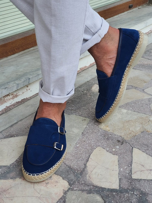 Sardinelli Prontofino Blue Suede Double Monk Strap Loafers