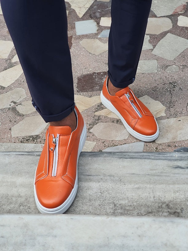 Sardinelli Prontofino Mid-Top Zipper Orange Sneakers