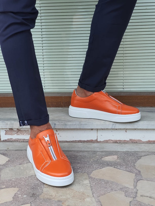 Sardinelli Prontofino Mid-Top Zipper Orange Sneakers