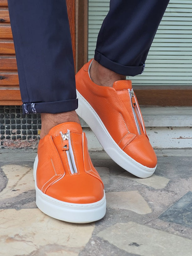 Sardinelli Prontofino Mid-Top Zipper Orange Sneakers