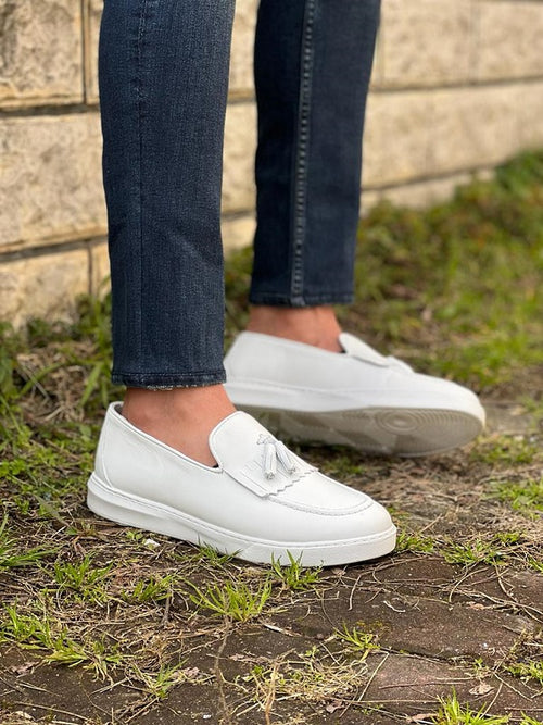 men's white dress loafers White Tassel Loafers for Men 45