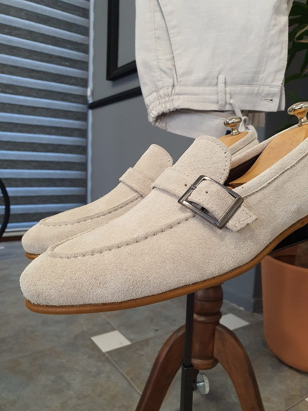 Sardinelli Salerno Beige Suede Buckle Loafers