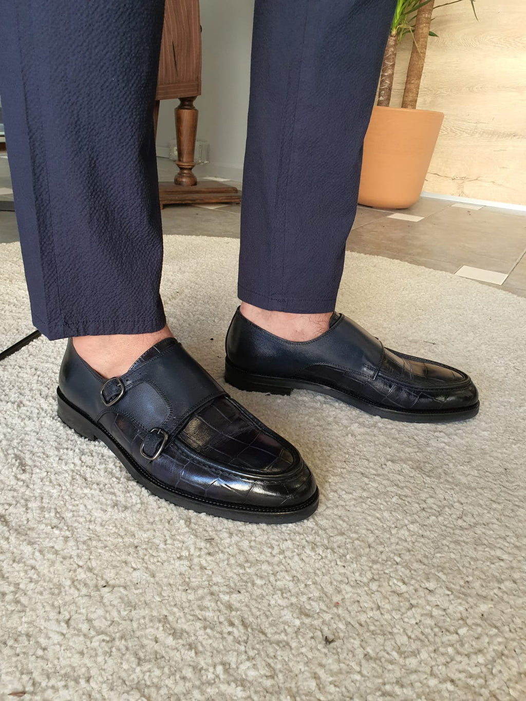 Sardinelli Salerno Navy Blue Double Monk Strap Loafers