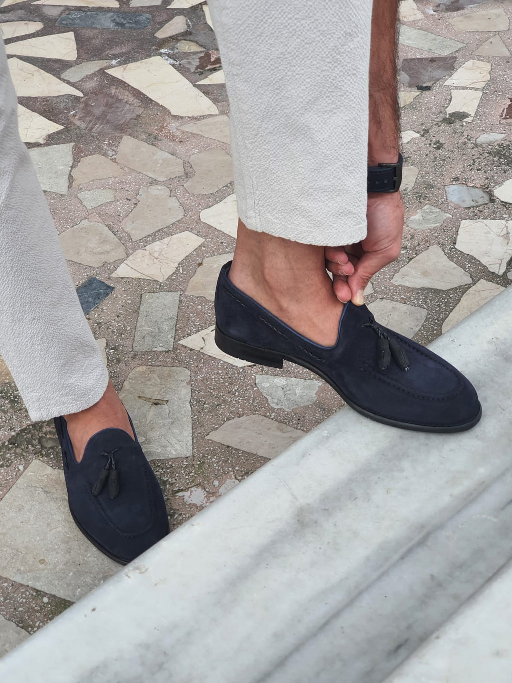 Sardinelli Siena Navy Blue Suede Tassel Loafers