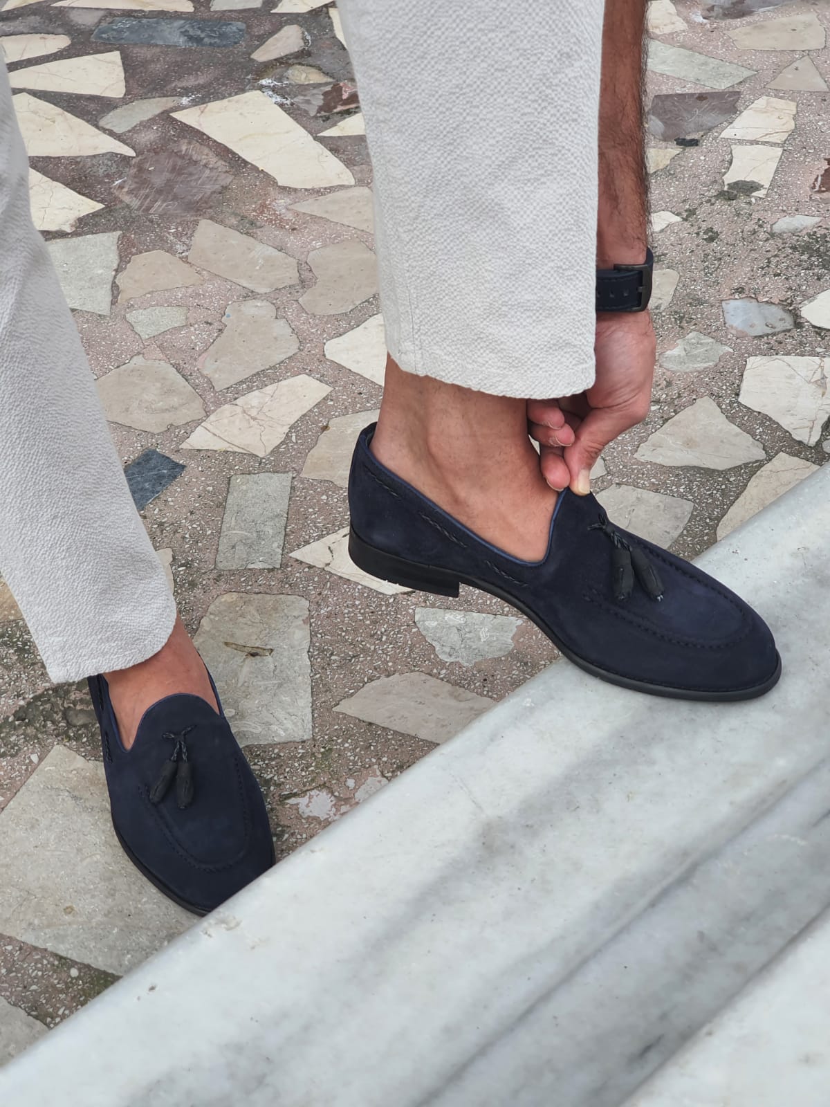 Sardinelli Siena Navy Blue Suede Tassel Loafers