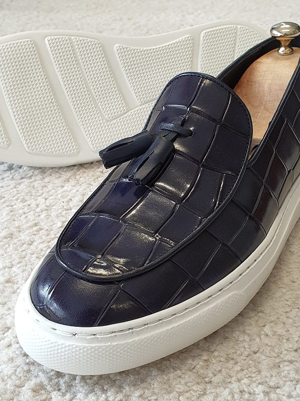 Sardinelli Vigevano Navy Blue Tassel Loafers