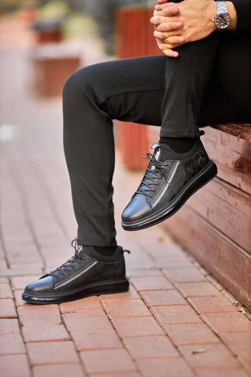 mens black dress sneakers Duke In With Black Outsole Worn by business leaders Men's Black Leather Low Top