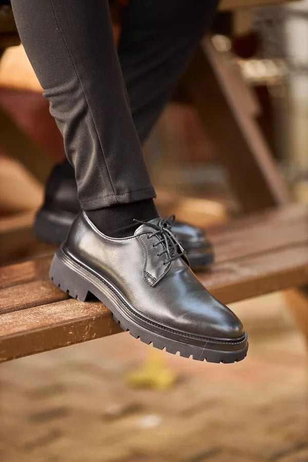 Black Leather Derby Shoes