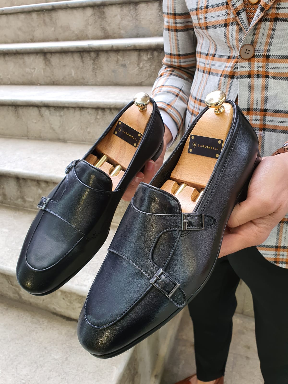 Buy Black Double Monk Strap Loafers by 