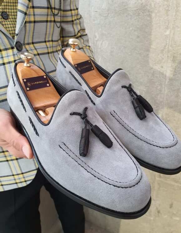 Gray Suede Tassel Loafer by Sardinellistore.com with free worldwide express shipping