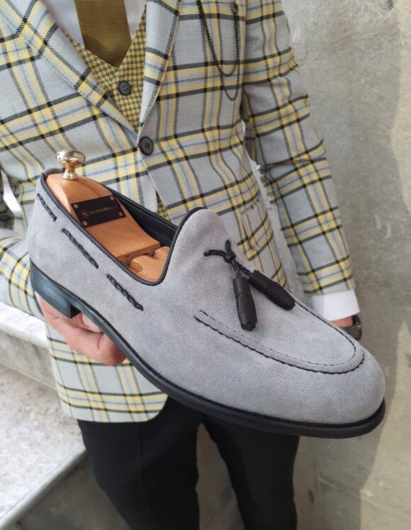 Gray Suede Tassel Loafer by Sardinellistore.com with free worldwide express shipping