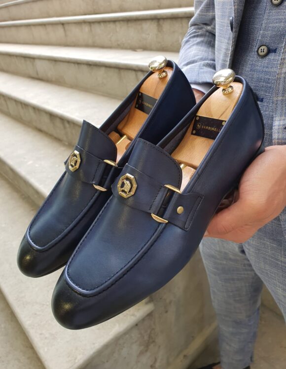 Navy Blue Bit Penny Loafer by Sardinellistore.com with free worldwide express shipping