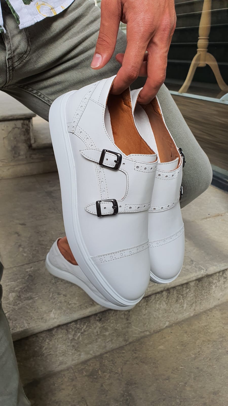 white monk strap shoes