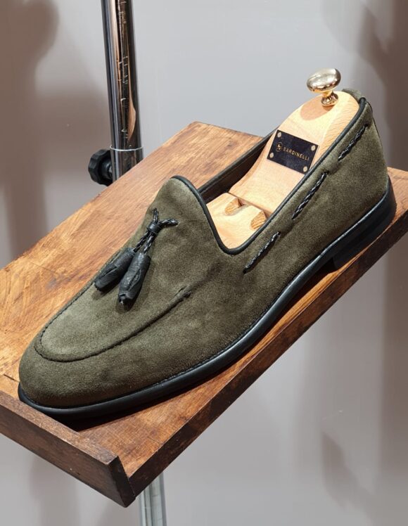 Green Suede Tassel Loafers by SardinelliStore.com with Free Worldwide Shipping