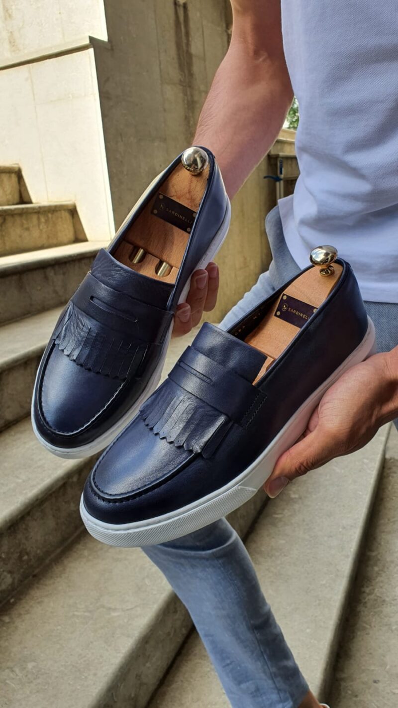 Navy Blue Kilt Loafers by SardinelliStore.com with Free Worldwide Shipping