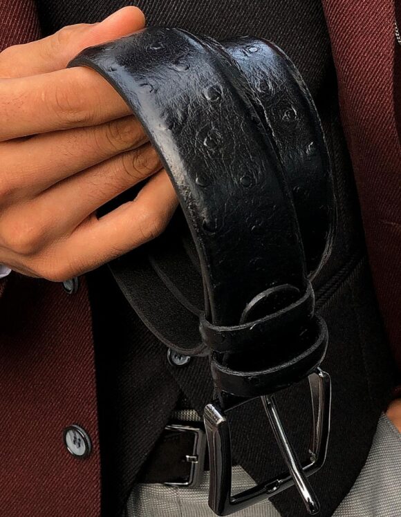 Sardinelli Genoa Embossed Leather Belt – Black