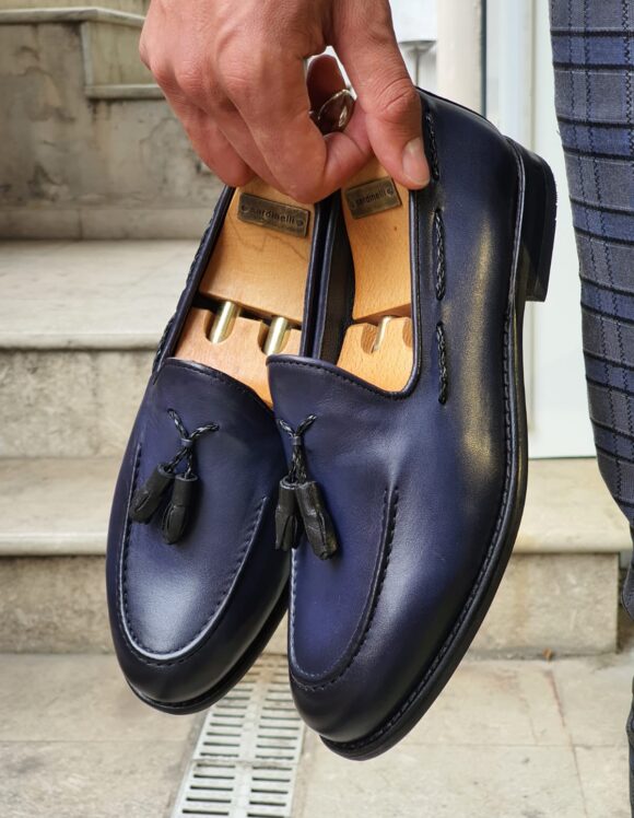 Navy blue Tassel Loafers by SardinelliStore.com with Free Worldwide Shipping